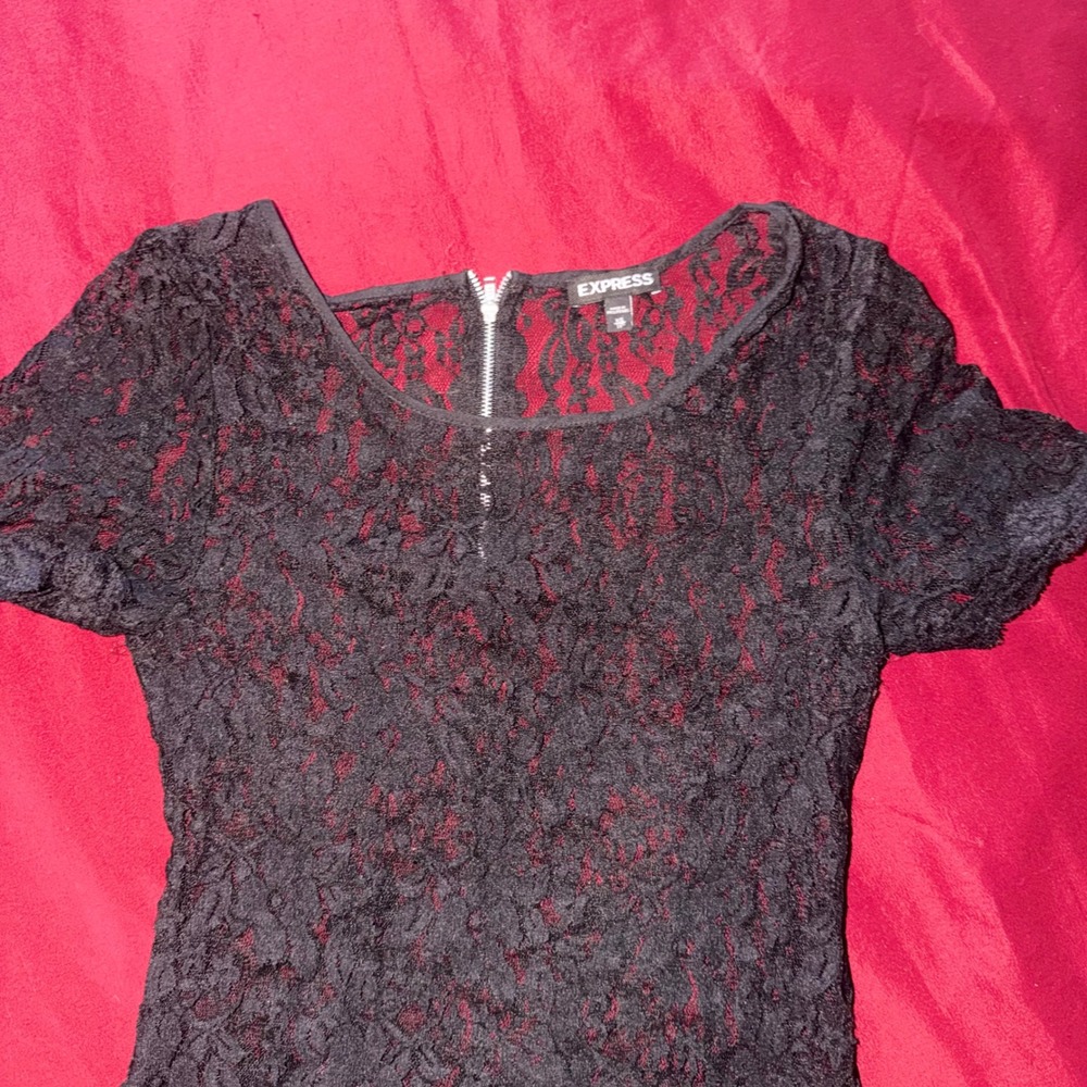 Express Lace Blouse Womens XS Black Sheer Back Zipper Gothic Romantic Coquette - Picture 2 of 4